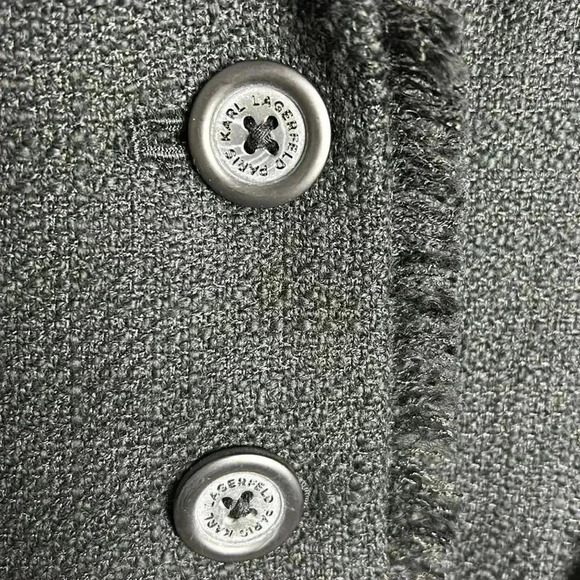 Karl Lagerfeld Blazer 12 Black Tweed Texture Fringe Trim Suit Jacket Office Work - Picture 6 of 11